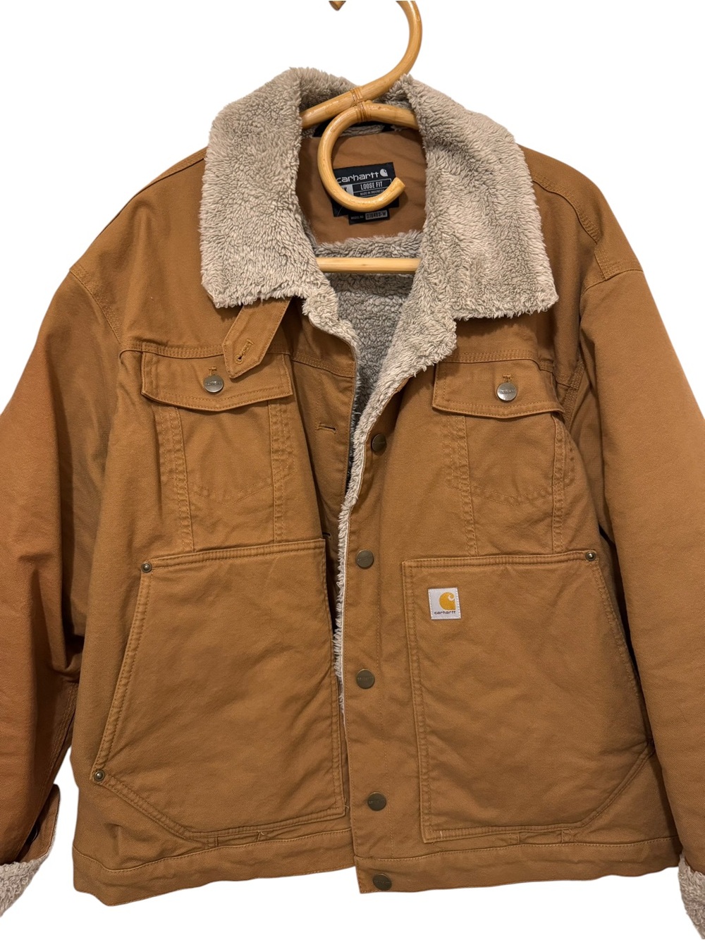 Carhartt Sherpa Lined Loose Fit Jacket 2X Brown Duck Canvas Work Coat - Picture 3 of 8